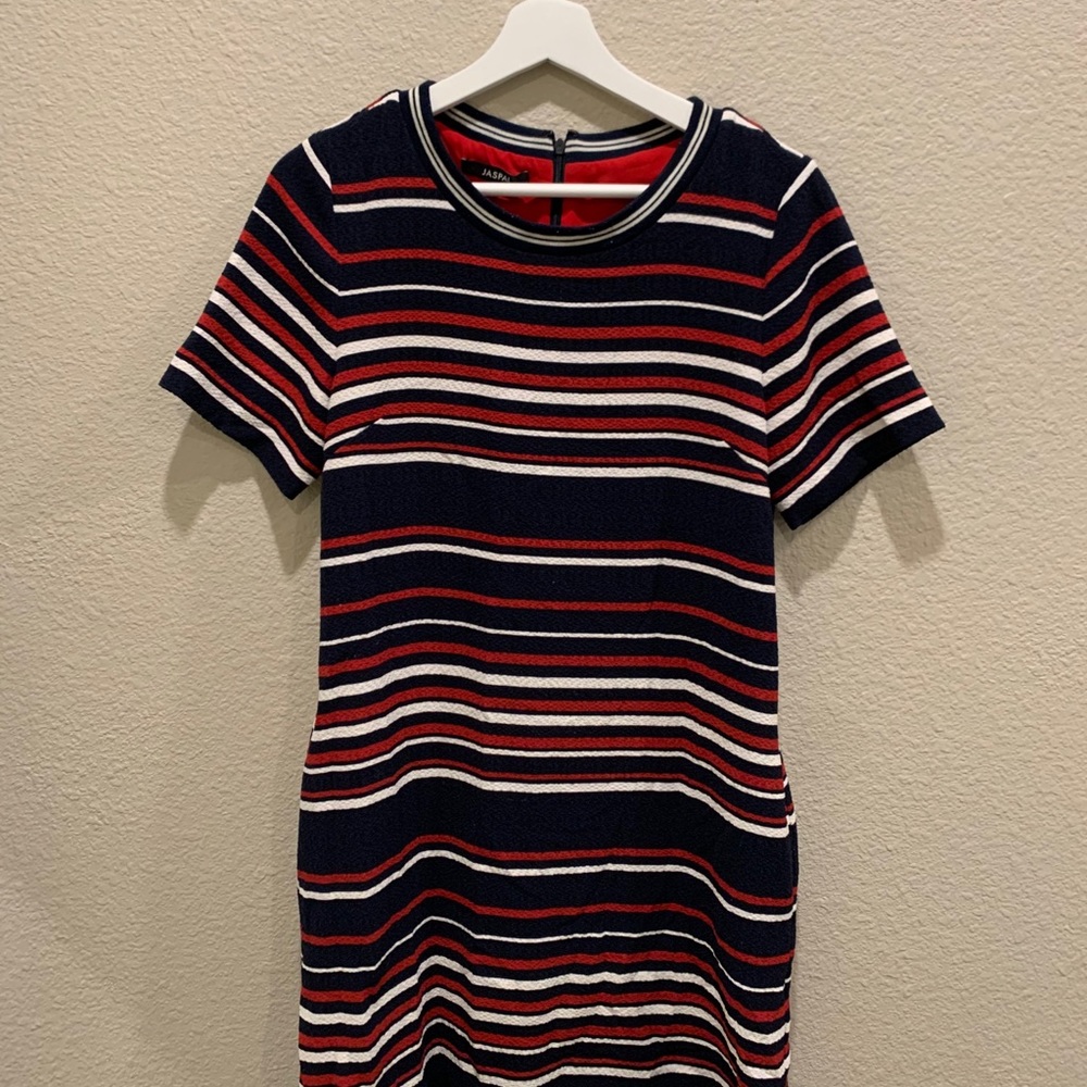 Jaspal mini dress in navy and red